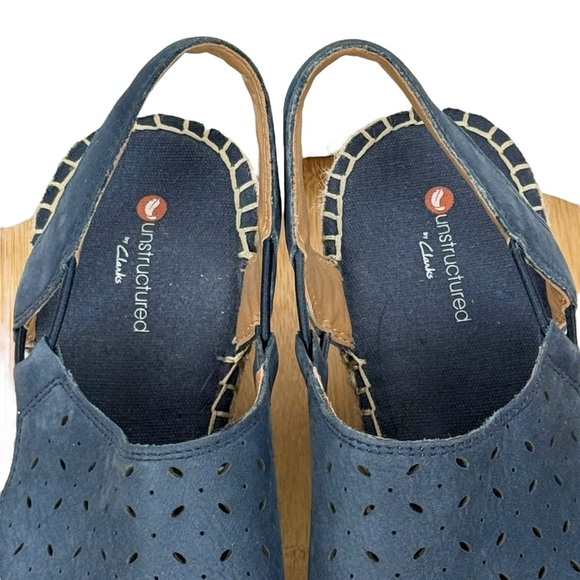 Clarks Unstructured Navy Blue Suede Espadrille Wedge Sandals – Size 7.5 Medium - Picture 10 of 13